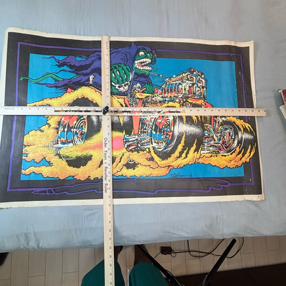 Vintage 1970s Black Light Poster Hot Rod Grim Reaper 34.75x3 Inch‎ - Picture 13 of 15